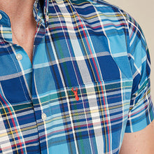 Load image into Gallery viewer, Blue Check Regular Fit Short Sleeve Easy Iron Button Down Oxford Shirt