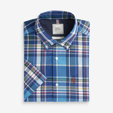 Load image into Gallery viewer, Blue Check Regular Fit Short Sleeve Easy Iron Button Down Oxford Shirt