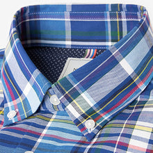 Load image into Gallery viewer, Blue Check Regular Fit Short Sleeve Easy Iron Button Down Oxford Shirt