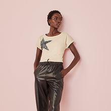 Load image into Gallery viewer, Stone Graphic Star Curved Hem Short Sleeve T-Shirt