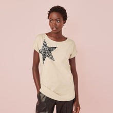 Load image into Gallery viewer, Stone Graphic Star Curved Hem Short Sleeve T-Shirt