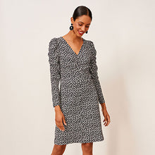 Load image into Gallery viewer, Black Ditsy Long Sleeve Ruched Mini Dress