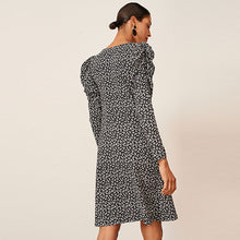 Load image into Gallery viewer, Black Ditsy Long Sleeve Ruched Mini Dress