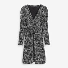 Load image into Gallery viewer, Black Ditsy Long Sleeve Ruched Mini Dress