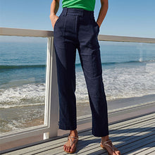 Load image into Gallery viewer, Navy Blue Linen Blend Taper Trousers