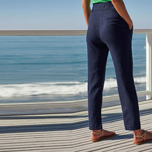 Load image into Gallery viewer, Navy Blue Linen Blend Taper Trousers