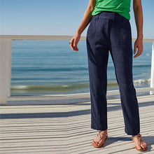 Load image into Gallery viewer, Navy Blue Linen Blend Taper Trousers