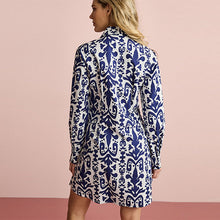 Load image into Gallery viewer, Navy/White 100% Cotton Poplin Mini Shirt Dress