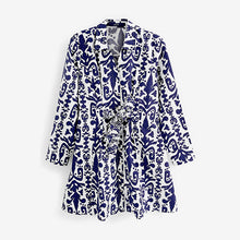 Load image into Gallery viewer, Navy/White 100% Cotton Poplin Mini Shirt Dress