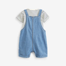 Load image into Gallery viewer, Blue 2 Piece Baby Denim Dungarees And Bodysuit Set (0mths-18mths)