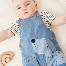 Load image into Gallery viewer, Blue 2 Piece Baby Denim Dungarees And Bodysuit Set (0mths-18mths)