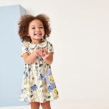 Load image into Gallery viewer, Blue Floral Short Sleeve Cotton Jersey Dress (3mths-6yrs)