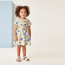 Load image into Gallery viewer, Blue Floral Short Sleeve Cotton Jersey Dress (3mths-6yrs)