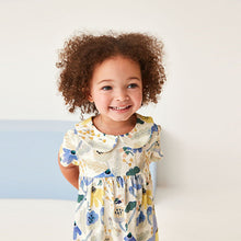 Load image into Gallery viewer, Blue Floral Short Sleeve Cotton Jersey Dress (3mths-6yrs)