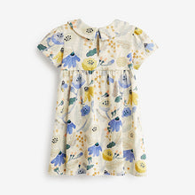 Load image into Gallery viewer, Blue Floral Short Sleeve Cotton Jersey Dress (3mths-6yrs)