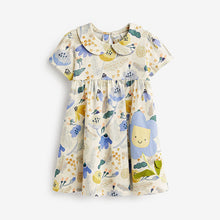 Load image into Gallery viewer, Blue Floral Short Sleeve Cotton Jersey Dress (3mths-6yrs)