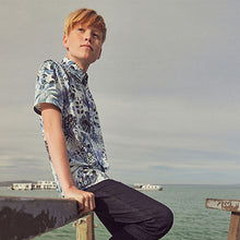 Load image into Gallery viewer, Blue Short Sleeve Printed Signature Shirt (3-12yrs)
