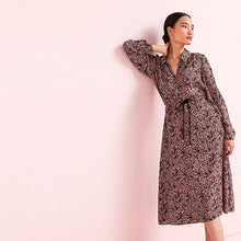 Load image into Gallery viewer, Animal Zip Neck Tie Waist Midi Dress