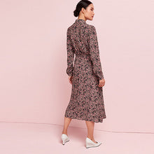 Load image into Gallery viewer, Animal Zip Neck Tie Waist Midi Dress