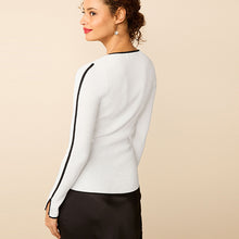 Load image into Gallery viewer, Ecru White Tipped V-Neck Knitted Top