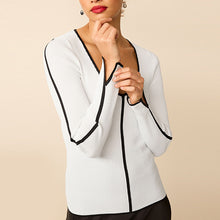 Load image into Gallery viewer, Ecru White Tipped V-Neck Knitted Top