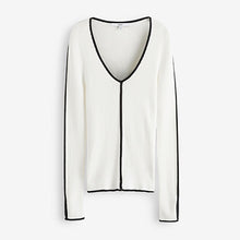 Load image into Gallery viewer, Ecru White Tipped V-Neck Knitted Top