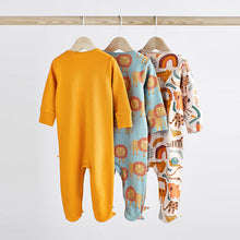 Load image into Gallery viewer, Rust/Brown Lion Print Baby Sleepsuits 3 Pack (0-2yrs)