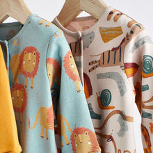 Load image into Gallery viewer, Rust/Brown Lion Print Baby Sleepsuits 3 Pack (0-2yrs)