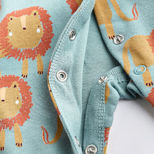 Load image into Gallery viewer, Rust/Brown Lion Print Baby Sleepsuits 3 Pack (0-2yrs)