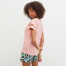 Load image into Gallery viewer, Pink / Teal Blue Leopard Printed Cotton Pyjamas Short Set