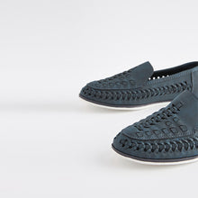Load image into Gallery viewer, Navy Blue Woven Detail Contrast Sole Loafers (Older Boys)