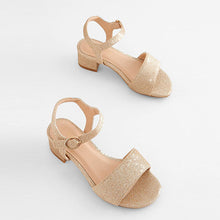 Load image into Gallery viewer, Gold Glitter Occasion Heel Sandals (Older Girls)