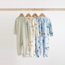 Load image into Gallery viewer, Blue Dog Print Sleepsuits 4 Pack (0-2yrs)