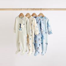 Load image into Gallery viewer, Blue Dog Print Sleepsuits 4 Pack (0-2yrs)