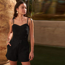 Load image into Gallery viewer, Black Linen Blend Boy Shorts