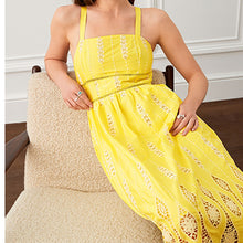Load image into Gallery viewer, Yellow Premium Occasion Lace Detail Sleeveless Midi Dress