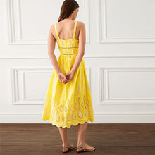 Load image into Gallery viewer, Yellow Premium Occasion Lace Detail Sleeveless Midi Dress