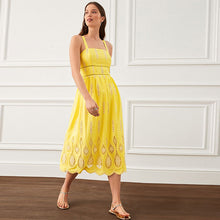 Load image into Gallery viewer, Yellow Premium Occasion Lace Detail Sleeveless Midi Dress