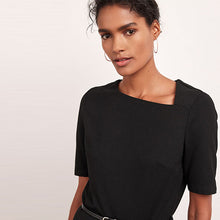 Load image into Gallery viewer, Black Tailored Ponte Belted Midi Dress