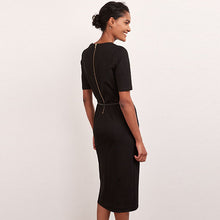 Load image into Gallery viewer, Black Tailored Ponte Belted Midi Dress