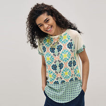 Load image into Gallery viewer, Ecru Cream Geo Woven Mix Short Sleeve Raglan T-Shirt