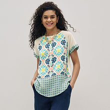 Load image into Gallery viewer, Ecru Cream Geo Woven Mix Short Sleeve Raglan T-Shirt