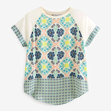 Load image into Gallery viewer, Ecru Cream Geo Woven Mix Short Sleeve Raglan T-Shirt