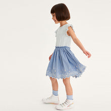 Load image into Gallery viewer, Blue Floral Embroidered Skirt Dress (3-12yrs)