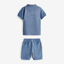 Load image into Gallery viewer, Blue Short Sleeve Jersey Zip Neck Polo Shirt And Shorts Set (3mths-6yrs)