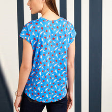 Load image into Gallery viewer, Celia Birtwell Rock On Mii Blue Short Sleeve Crew Neck Slub T-Shirt