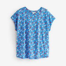Load image into Gallery viewer, Celia Birtwell Rock On Mii Blue Short Sleeve Crew Neck Slub T-Shirt