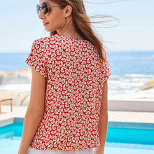Load image into Gallery viewer, Red Shell V-Neck Cotton Bubble Hem Top