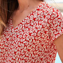 Load image into Gallery viewer, Red Shell V-Neck Cotton Bubble Hem Top