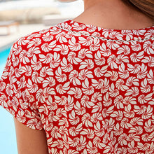Load image into Gallery viewer, Red Shell V-Neck Cotton Bubble Hem Top